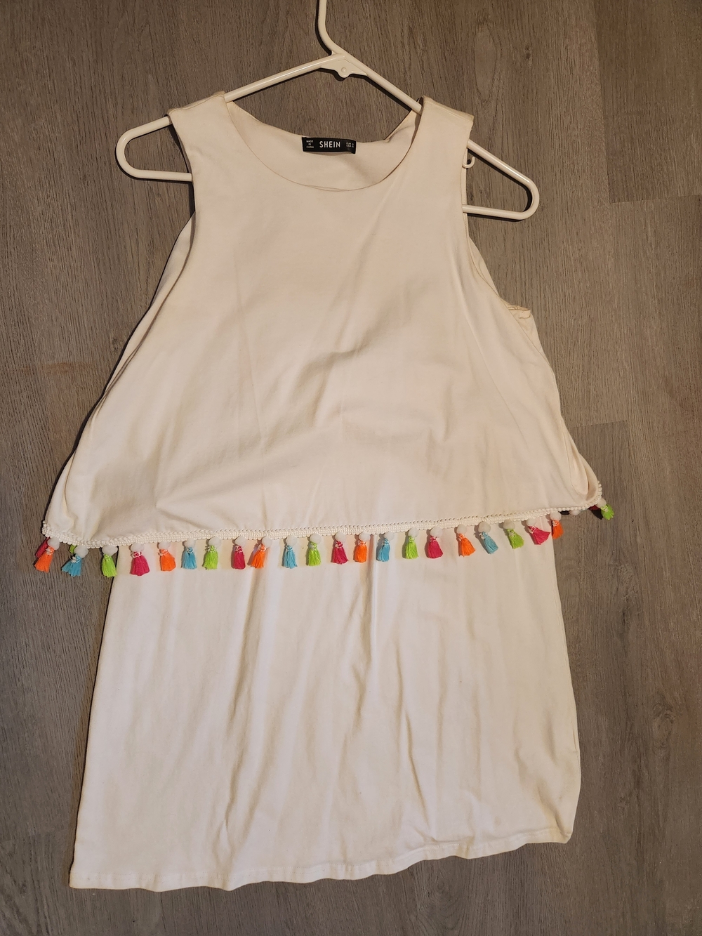 SHEIN Cream Layered Tank Dress with Neon Tassels